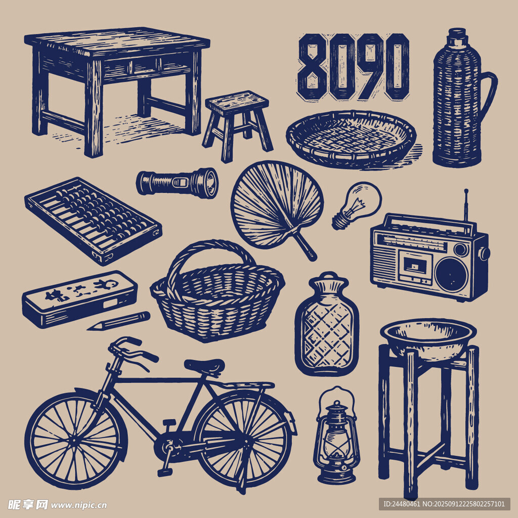8090复古生活用品版画