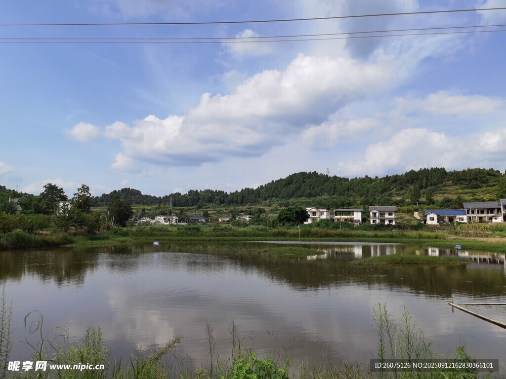 乡村宁静湖畔风光