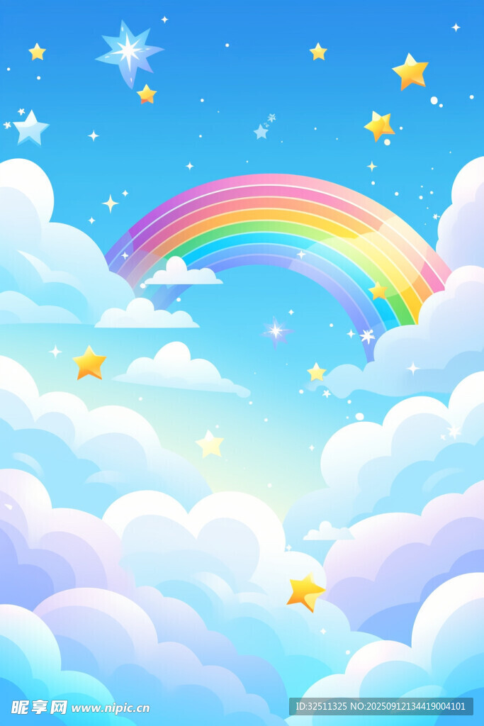 梦幻天空中的彩虹与星星