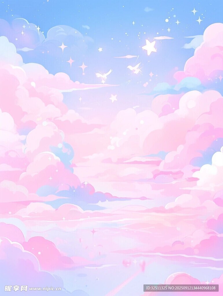 梦幻粉蓝天空云朵美景