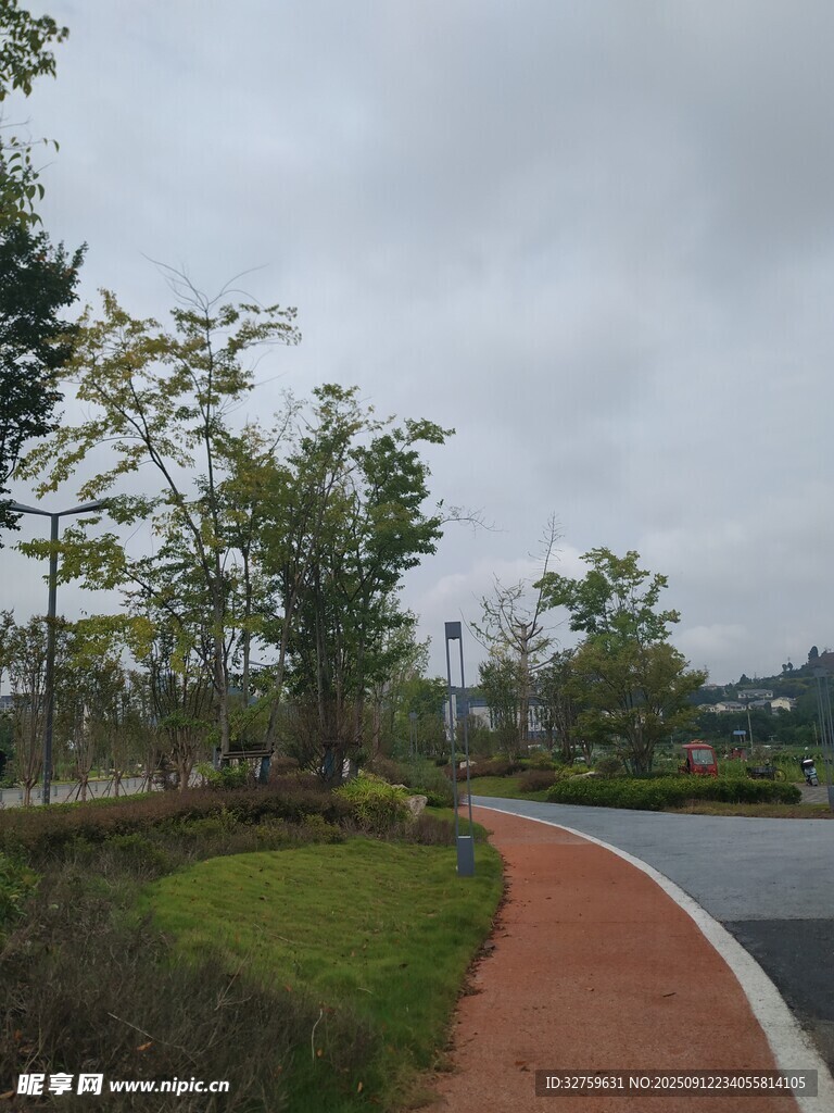 城市公园中的蜿蜒步道