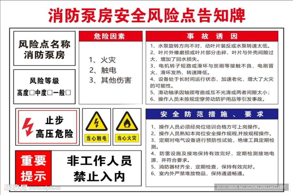 消防泵房安全风险告知牌