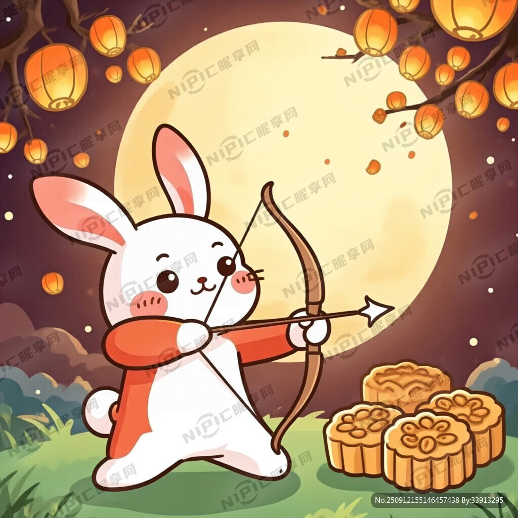 中秋卡通橙红色兔子射箭