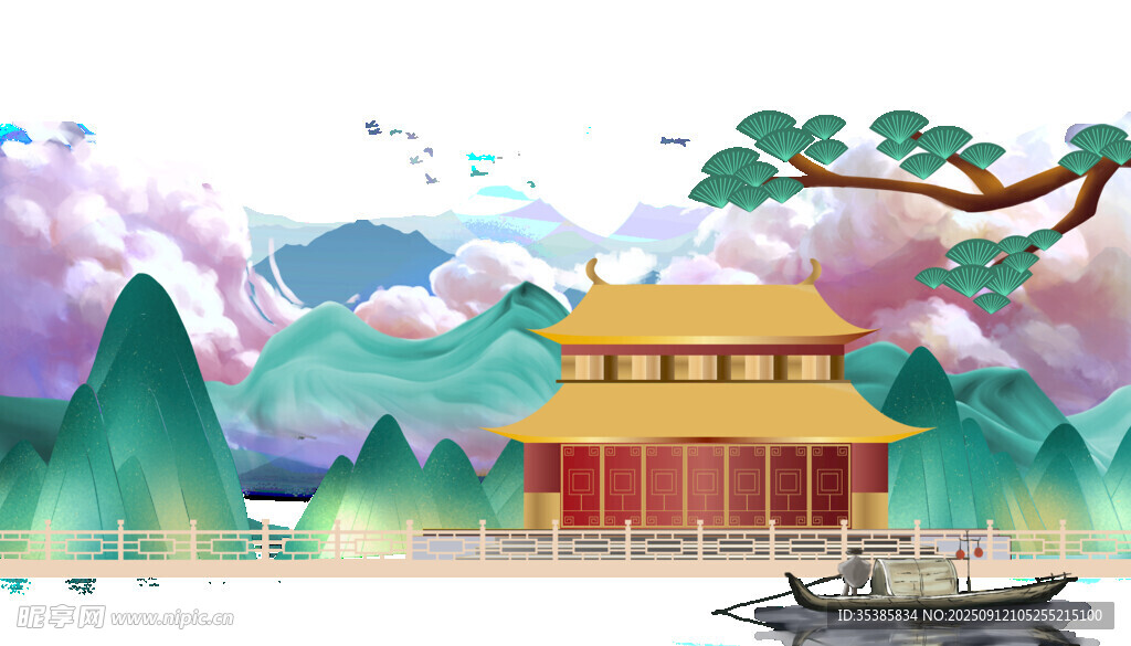 风景城楼  分层可编辑矢量图