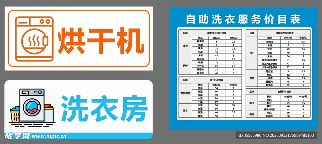 洗衣房烘干机标识牌展示