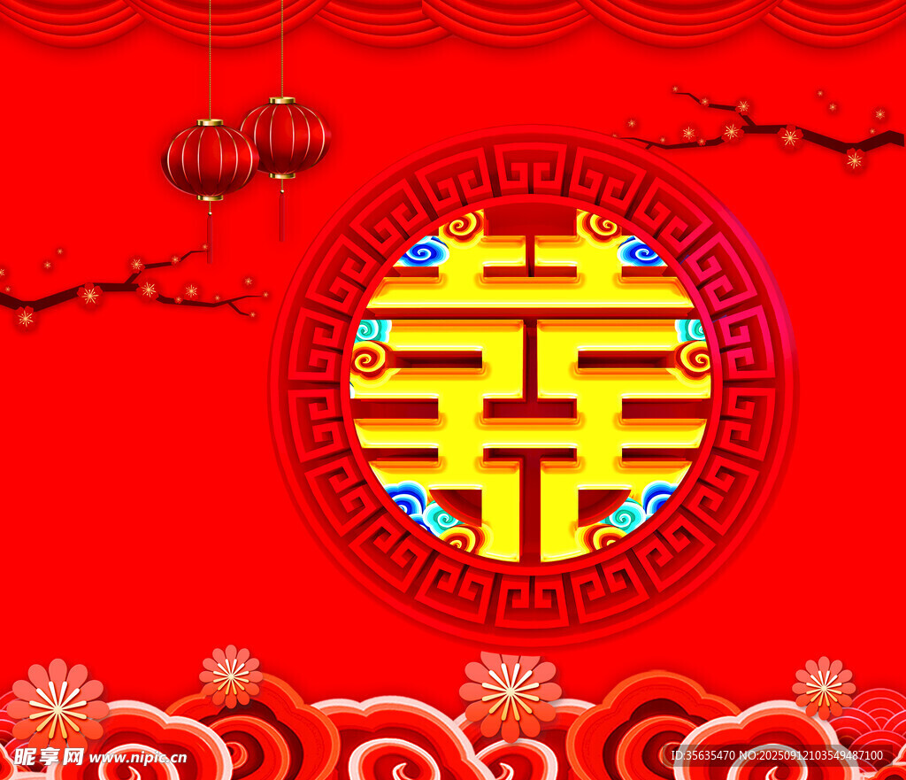 喜庆中式婚礼红色囍字背景