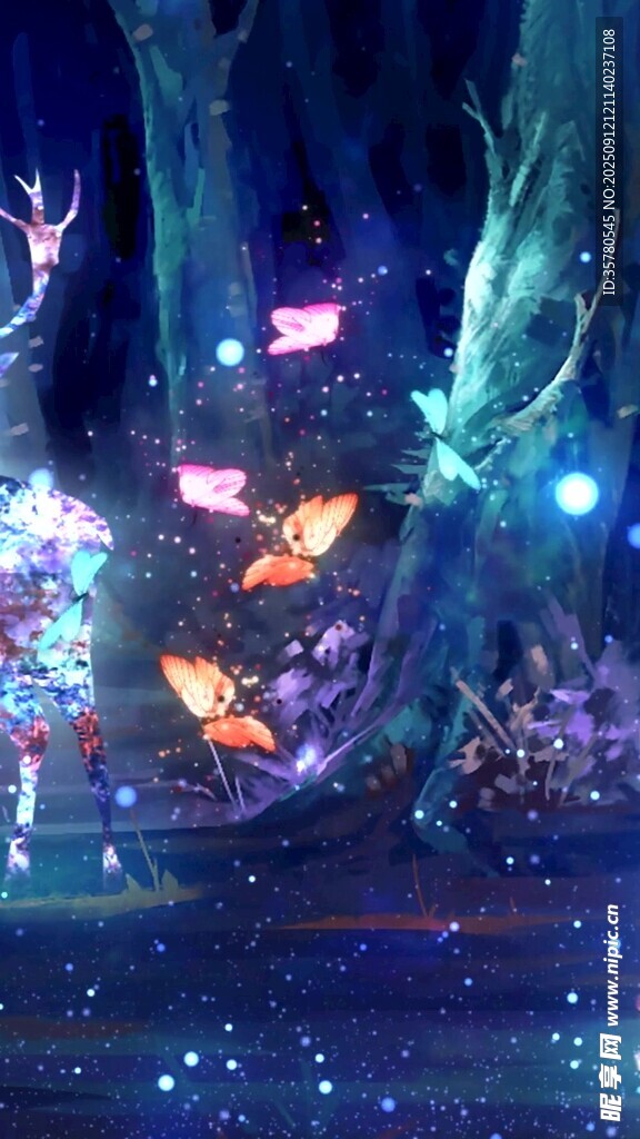 梦幻森林中的奇幻蝴蝶景观