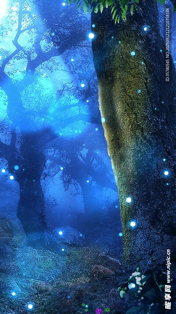梦幻蓝调森林奇幻夜景