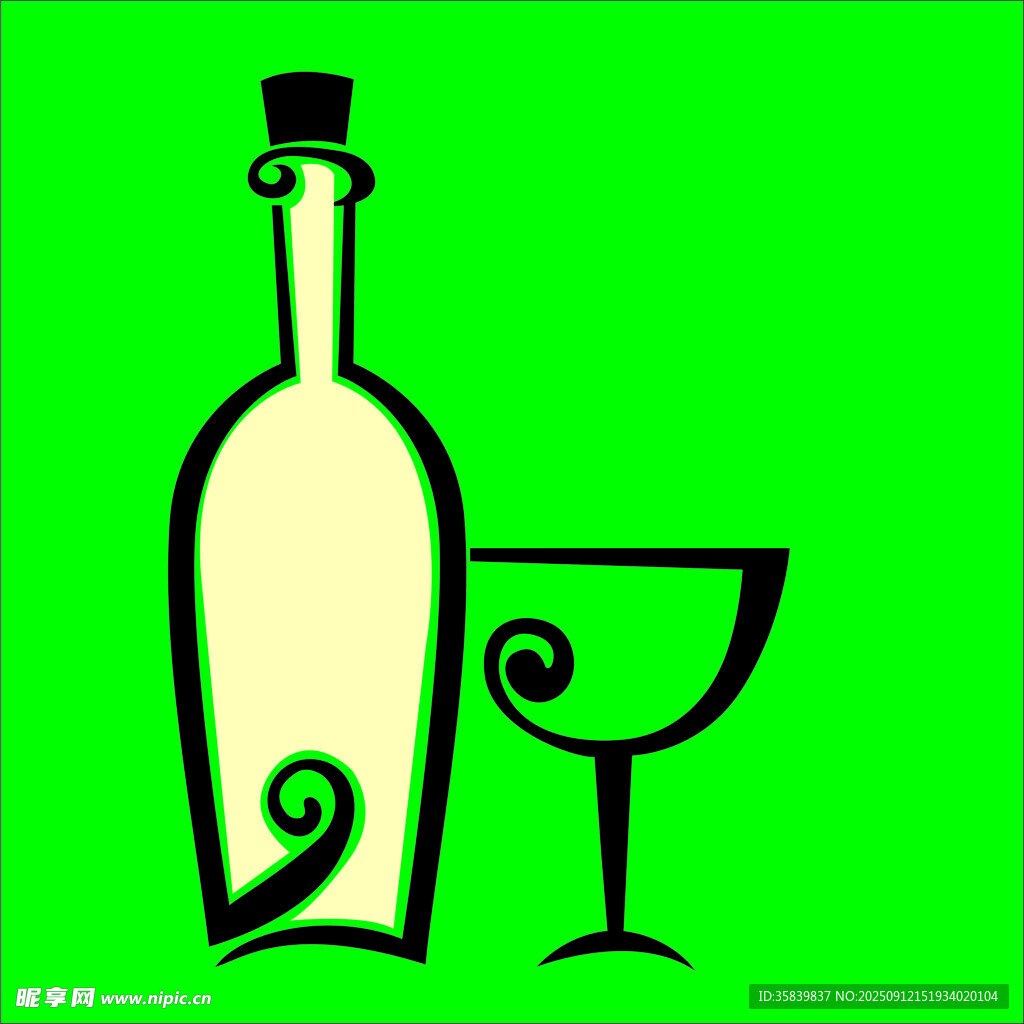 简约酒瓶酒杯插画