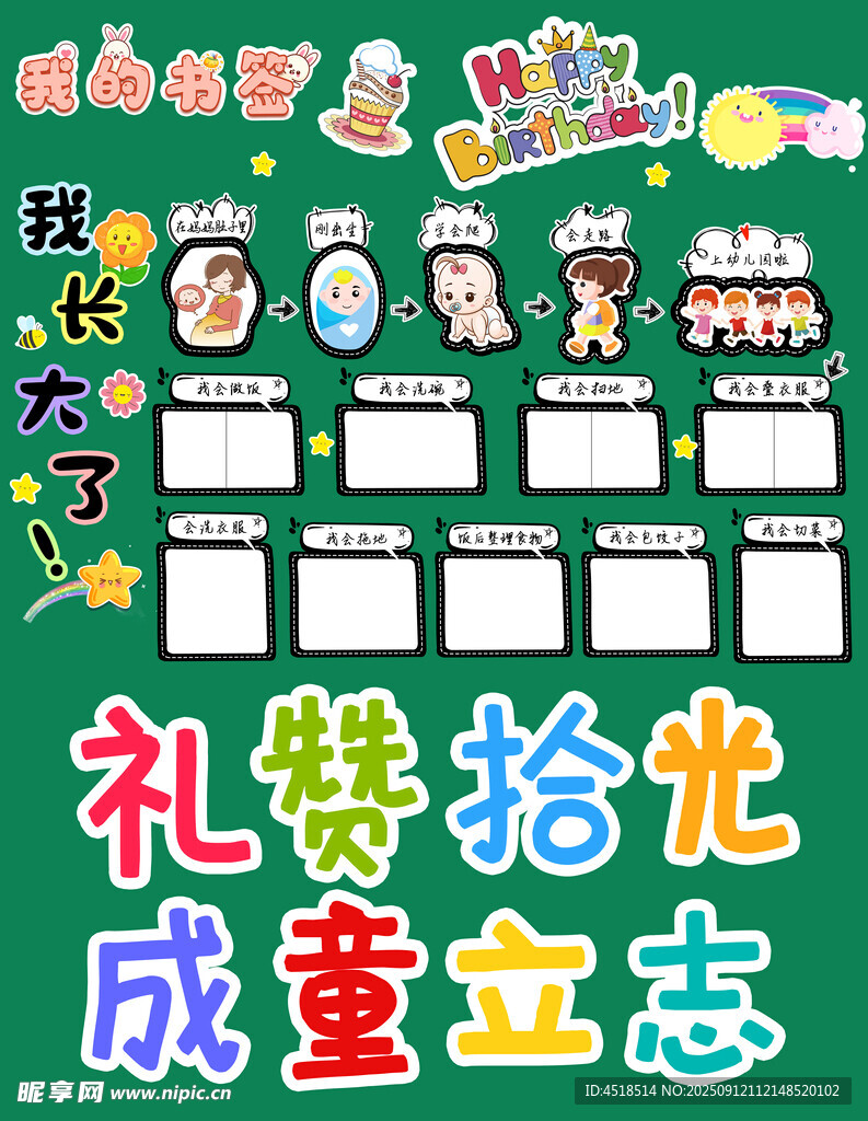 10岁儿童成长礼展示墙黑板报