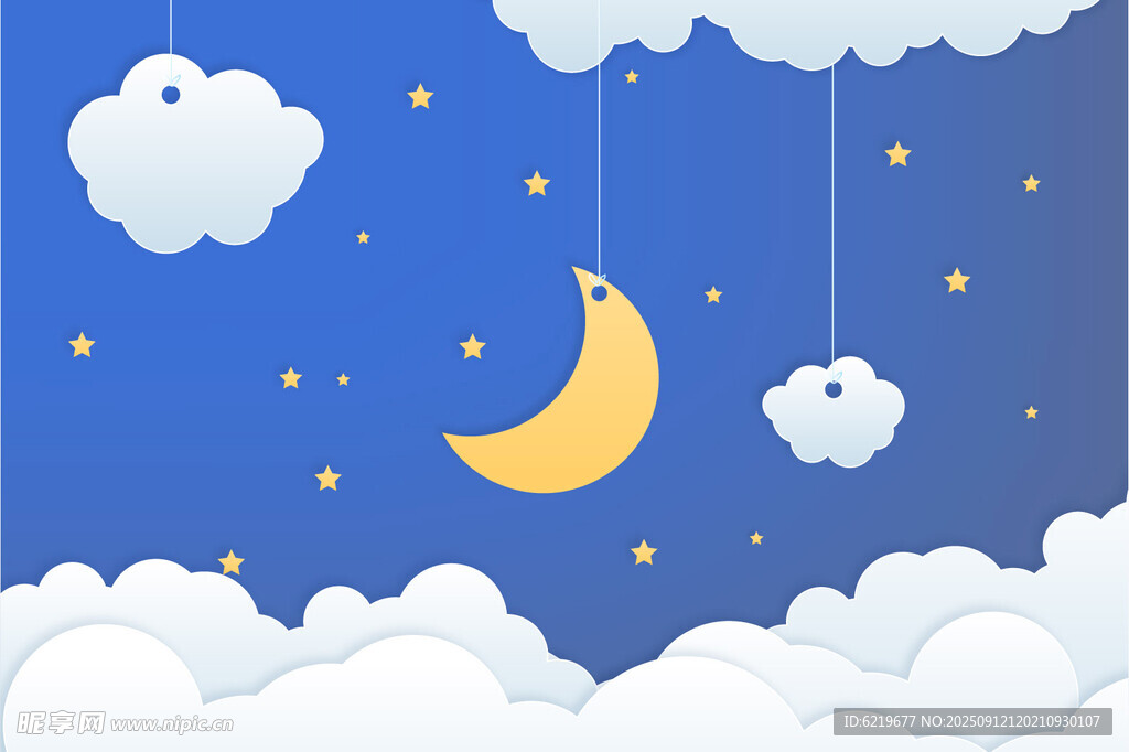 夜空月亮与云朵
