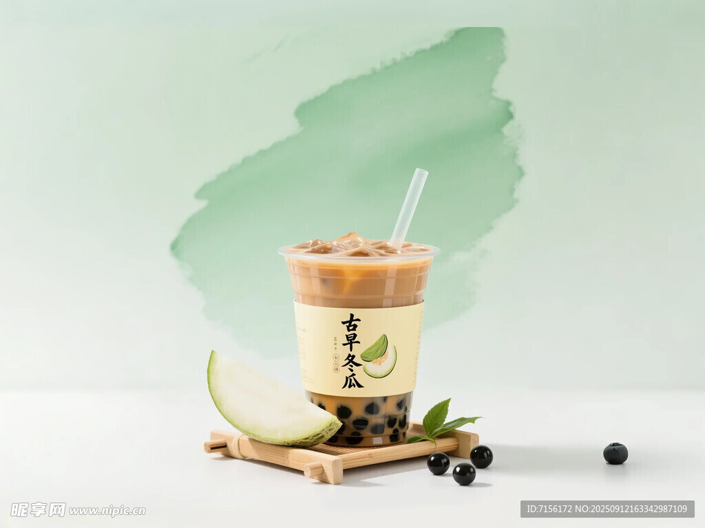 冬瓜珍珠奶清新茶饮搭配食材展示