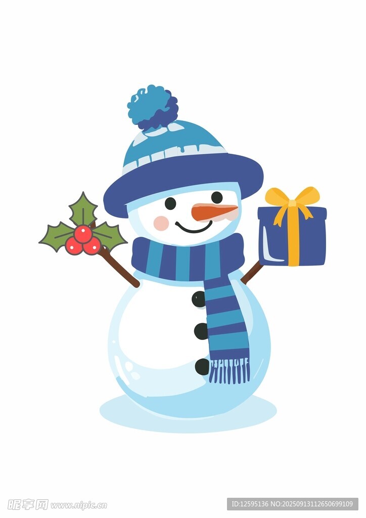 可爱雪人手持礼物