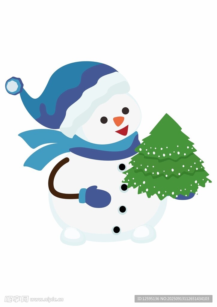 戴帽雪人手持圣诞树