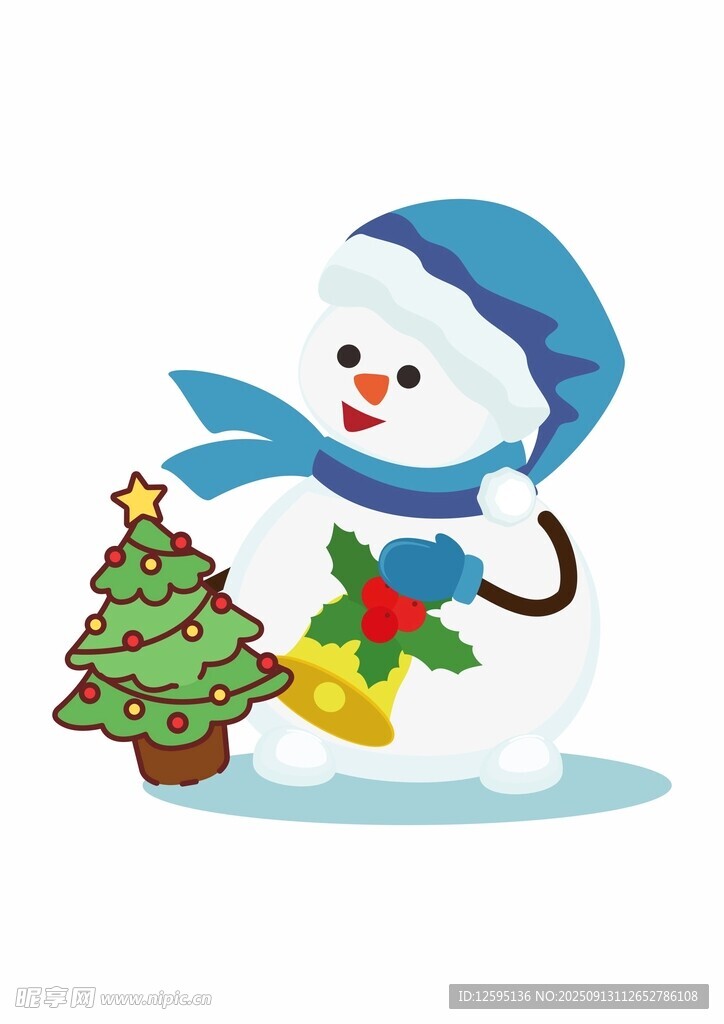 戴帽雪人伴小圣诞树