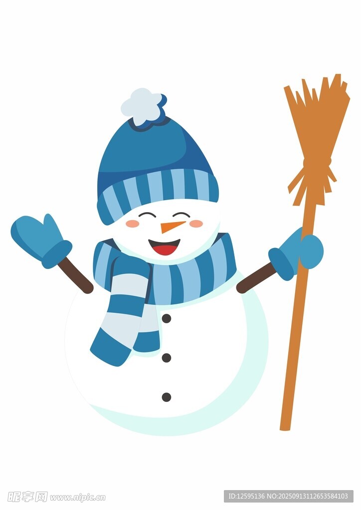 可爱雪人手持扫帚
