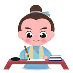 古代书生伏案挥毫书写