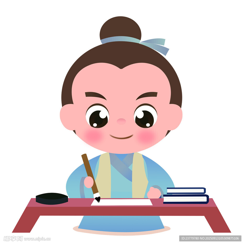 古代书生伏案挥毫书写