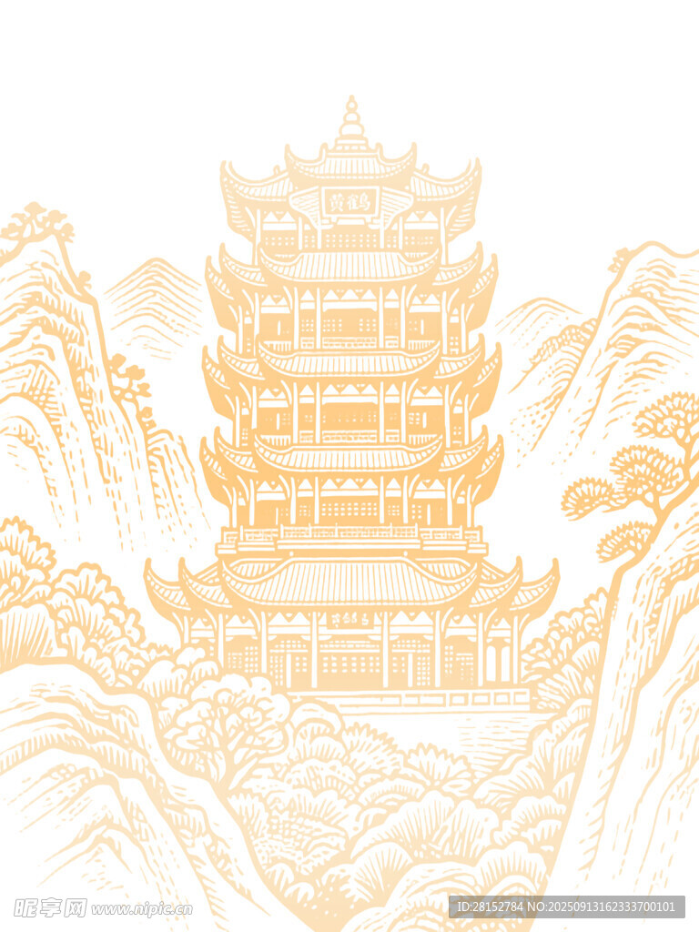 中式古建筑山水浮雕图案