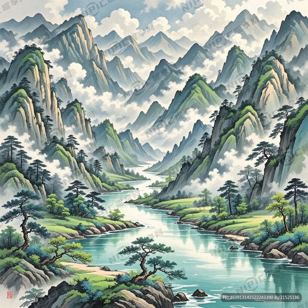 山谷 中国风 中国画 山水