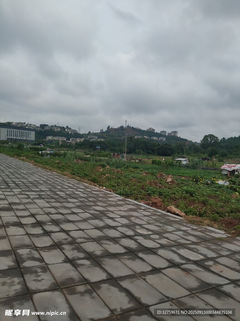 乡村石板路与远处景致