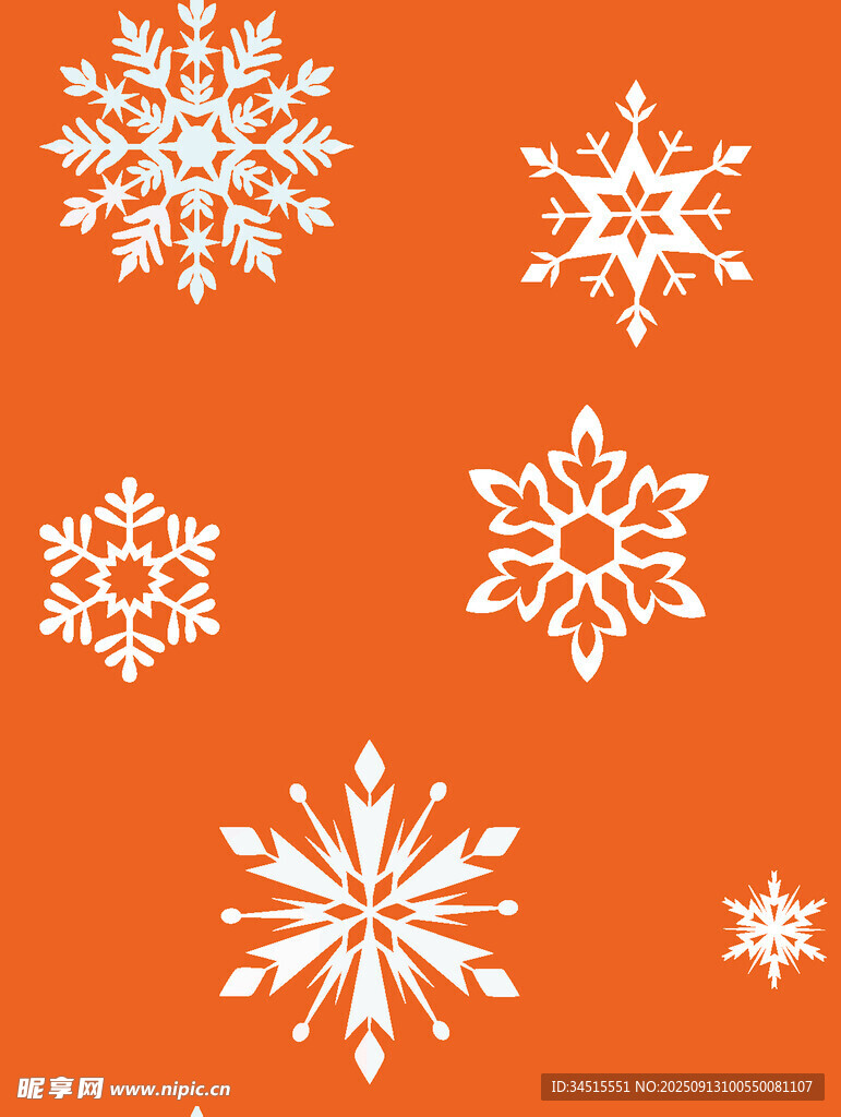 橙色背景上的白色雪花图案
