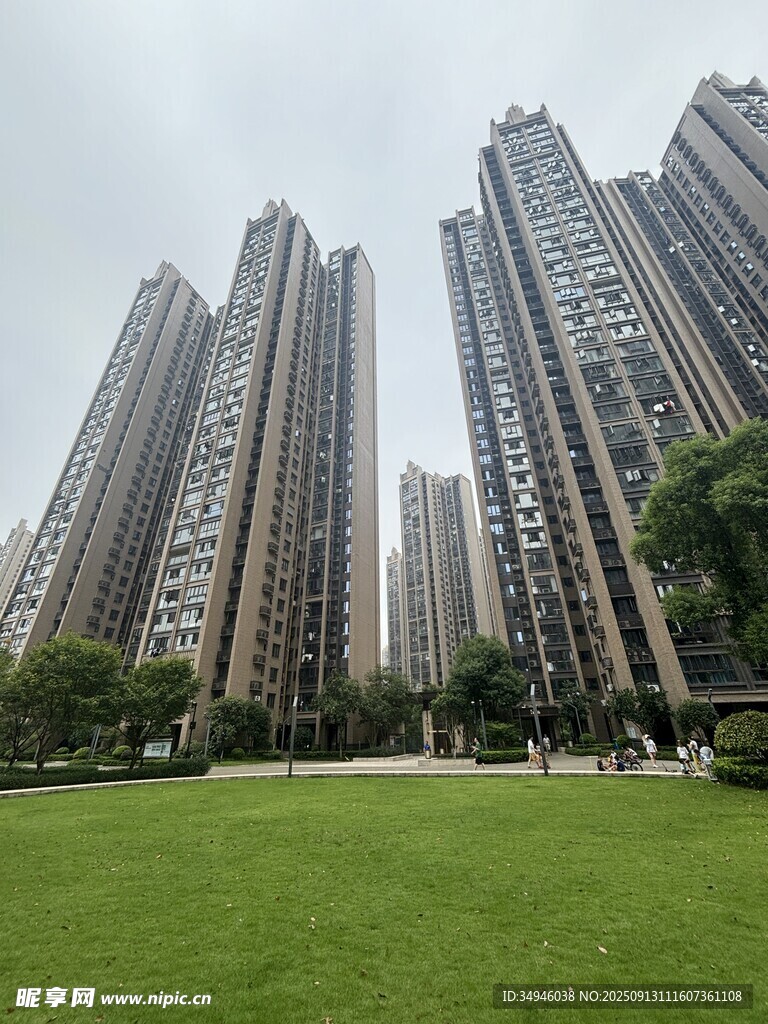 高楼林立的城市绿地景观