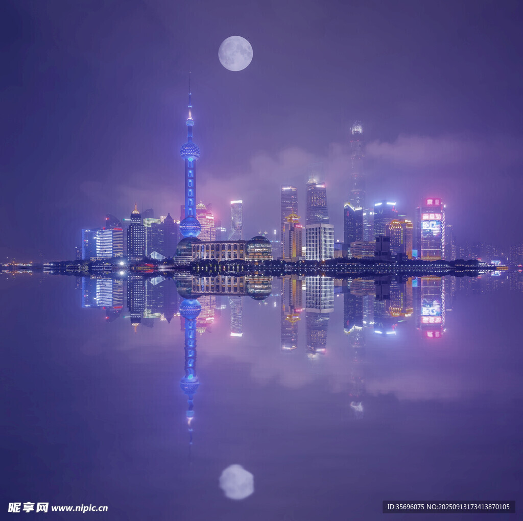 上海外滩月夜城市景观
