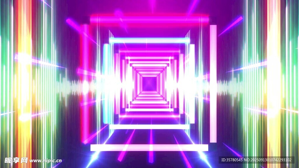 4k炫彩霓虹科幻隧道空间