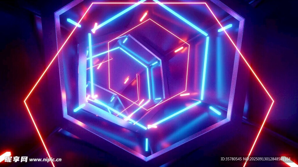 炫彩霓虹六边形立体图案