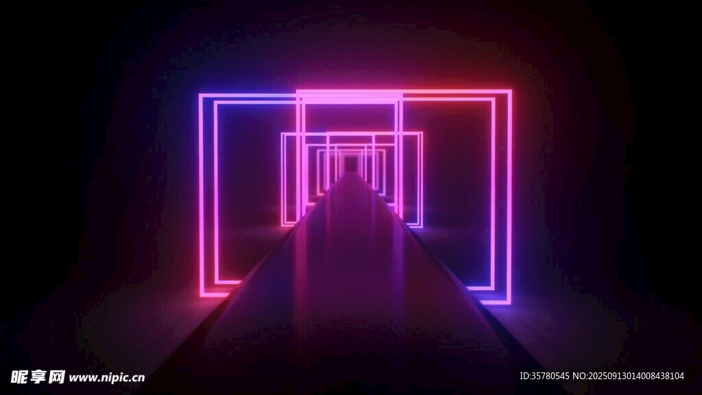 4k霓虹灯光隧道科幻场景