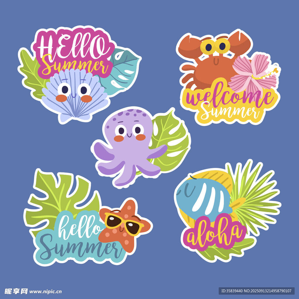 海洋主题夏日卡通贴纸