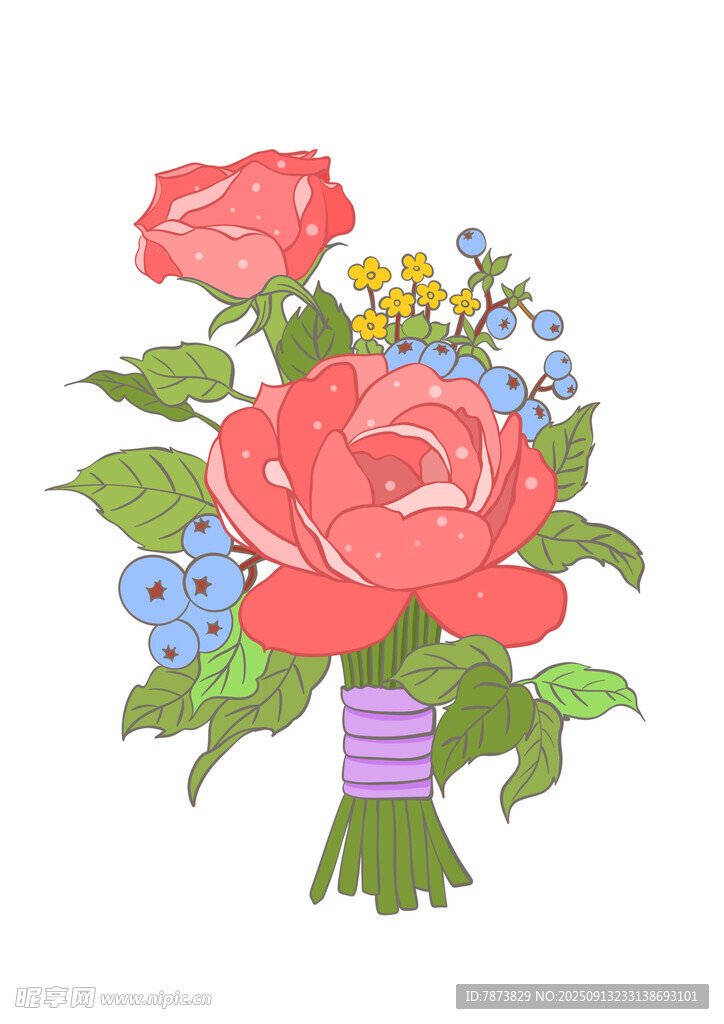 手绘多彩花束插画