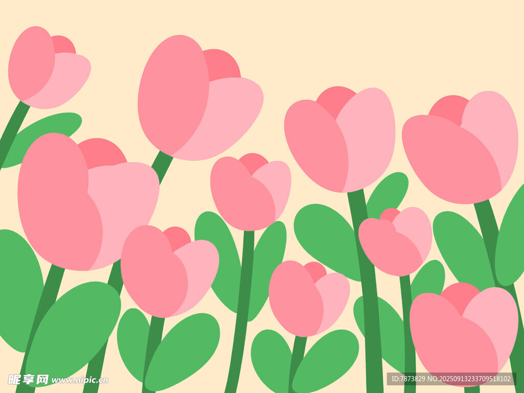 粉色郁金香花丛插画