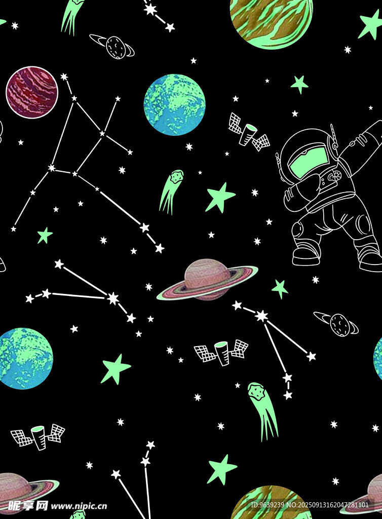 手绘梦幻太空元素图案