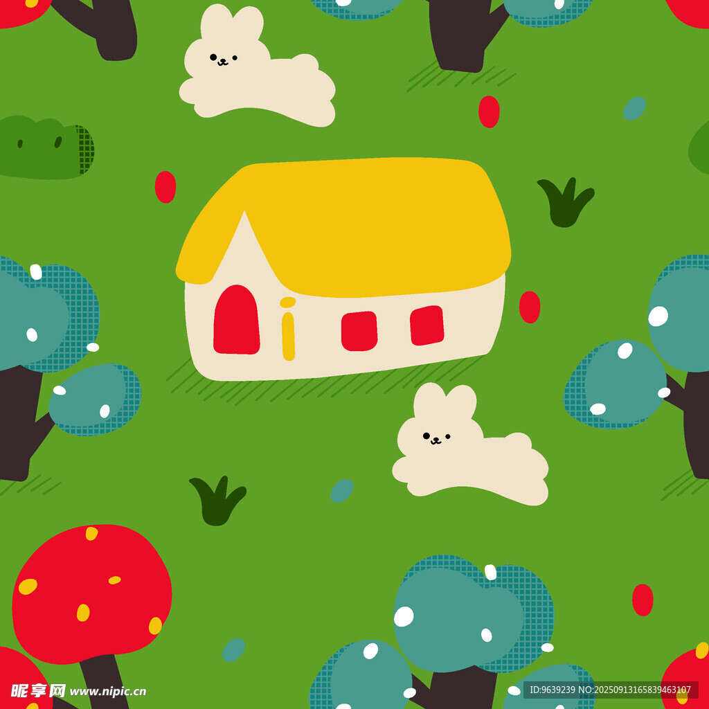 童话风乡村小屋与蘑菇场景