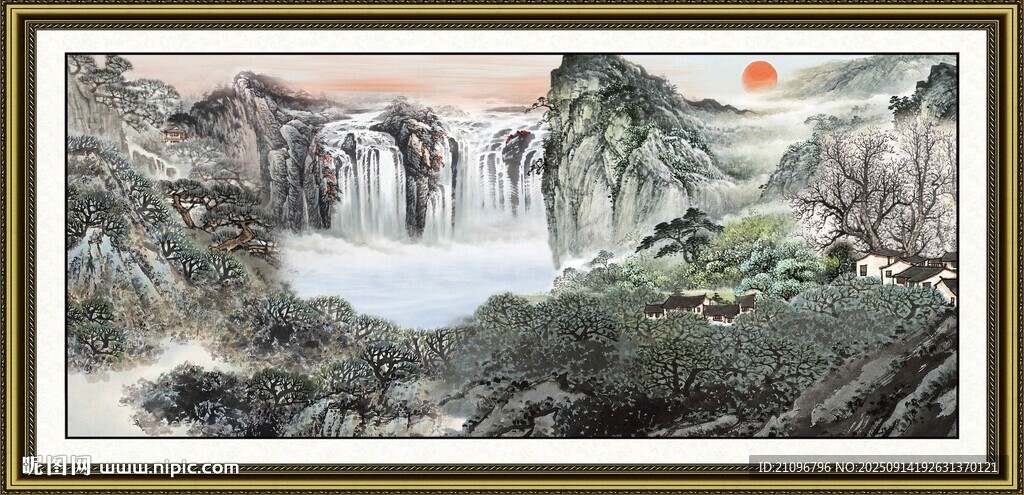 中式山水国画风景图