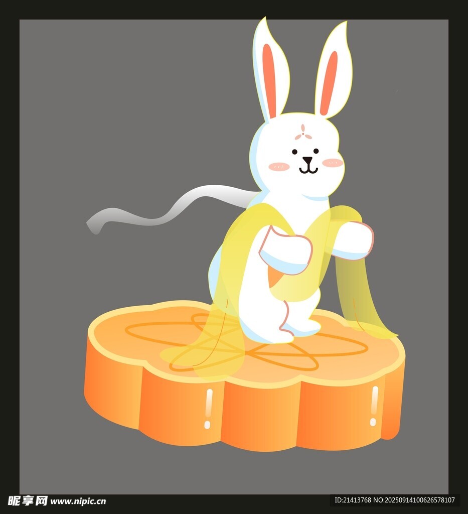 玉兔持卷轴立于月饼上