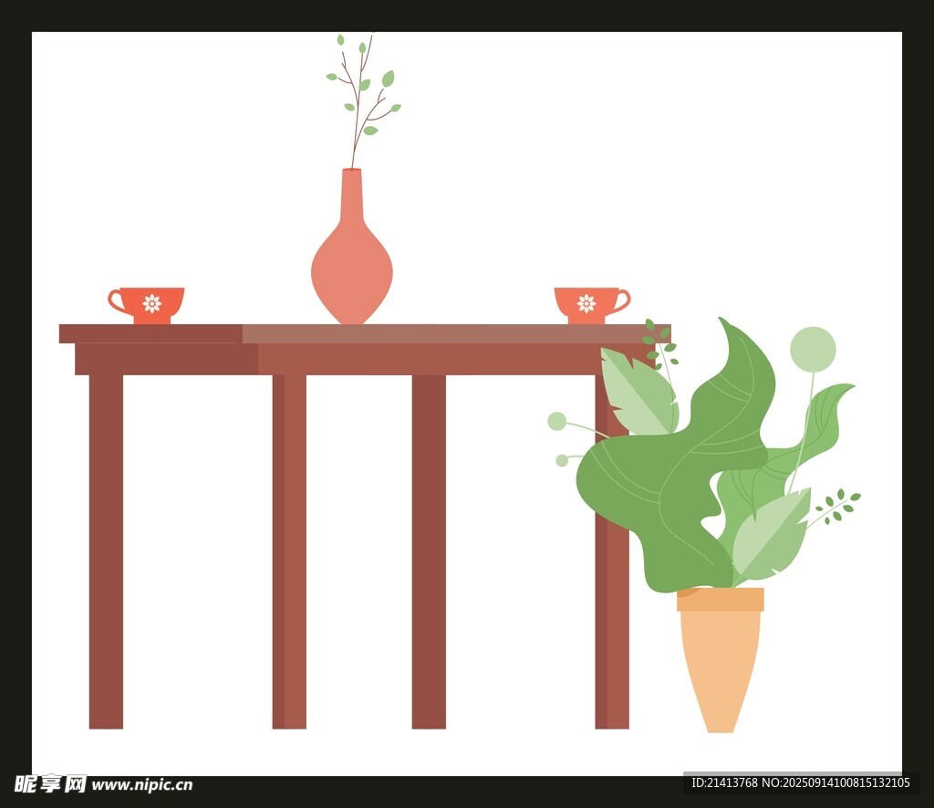 简约室内桌椅绿植装饰图