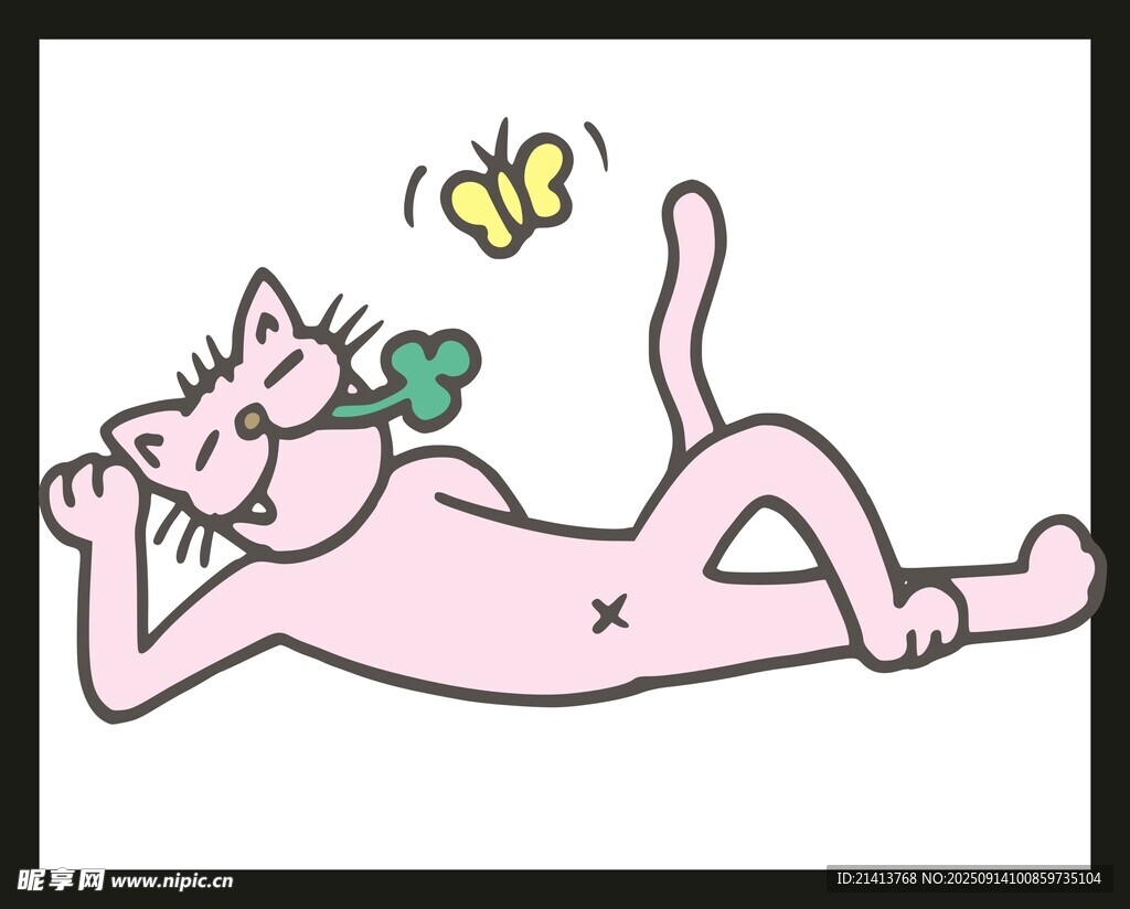 慵懒猫咪逗弄蝴蝶