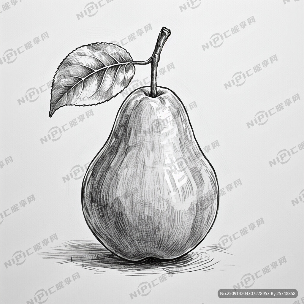 写实 梨  黑白线稿