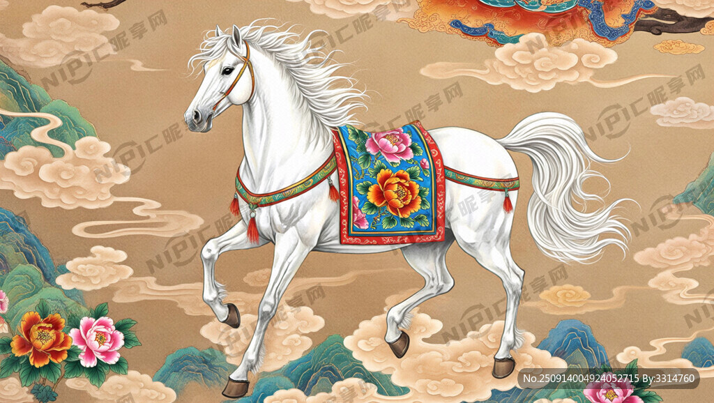 白马 祥云 马上有钱 国风