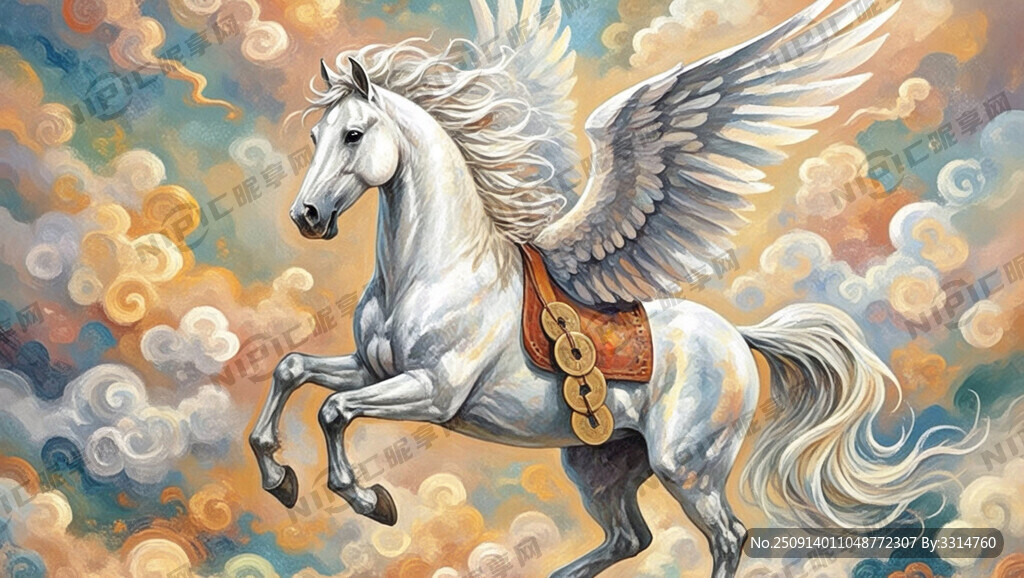 带翅膀的白马 半身马 祥云