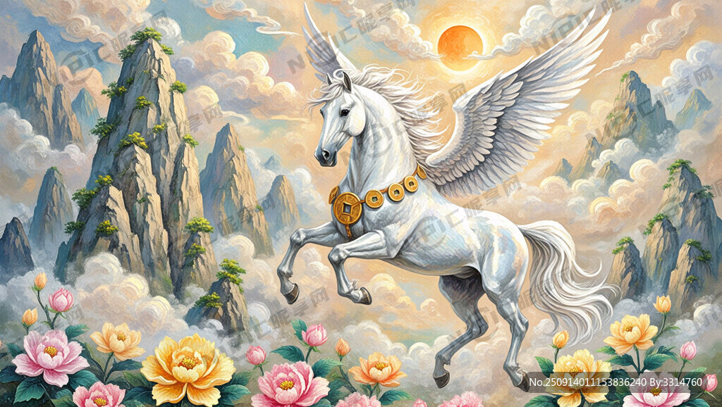 带翅膀的白马 马年 祥瑞 祥云