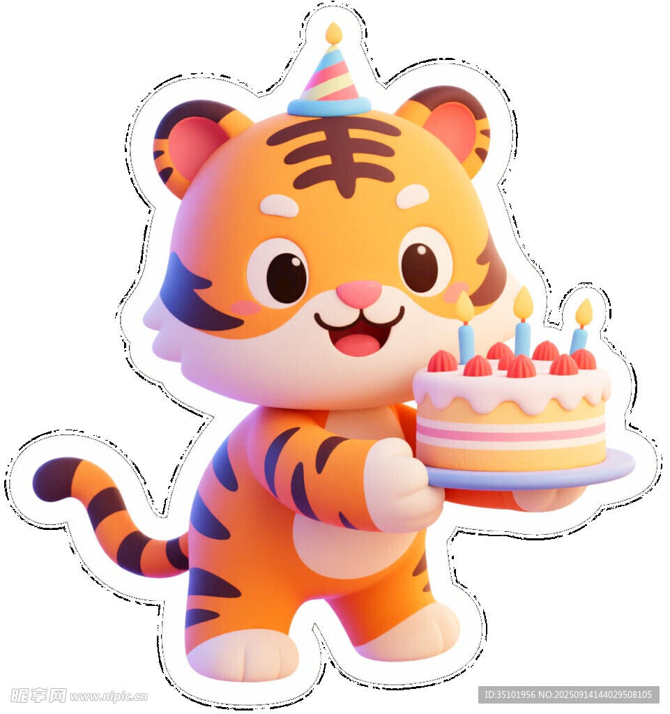 老虎捧蛋糕过生日