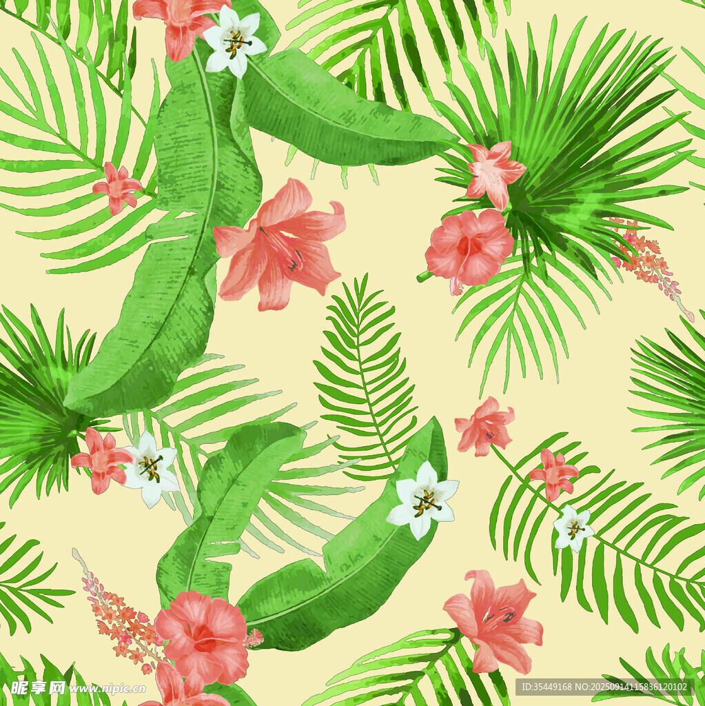 热带风绿植花卉背景图