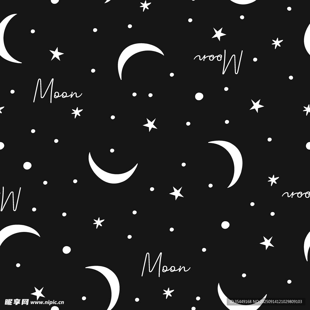 黑色星空月亮星星图案
