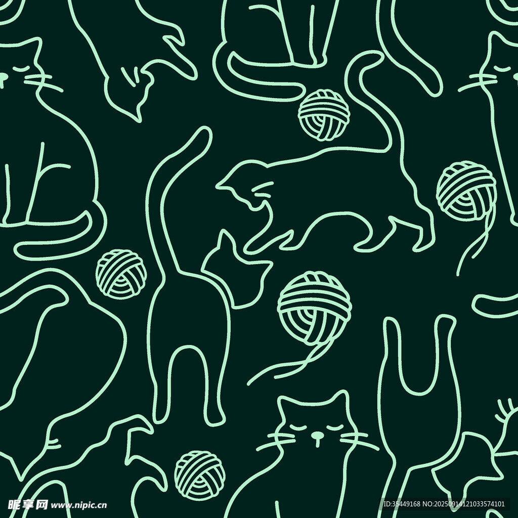 猫咪与毛线球图案设计