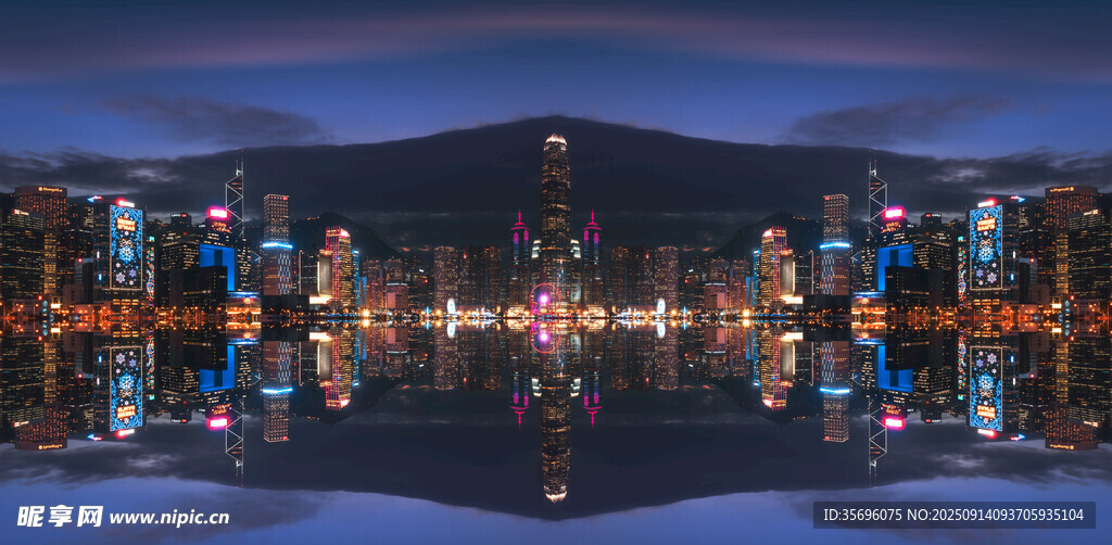 湖畔璀璨夜景倒影如画