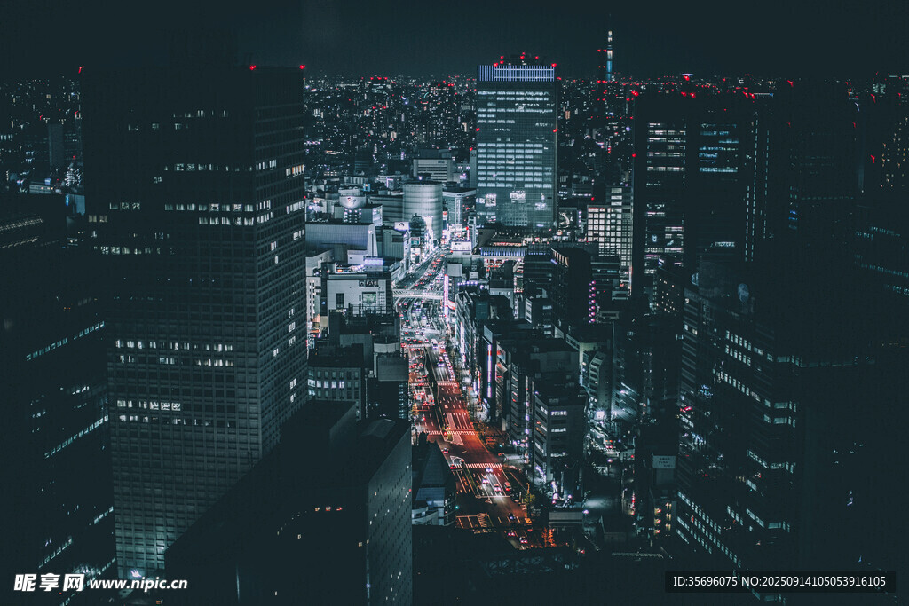 夜幕下繁华都市车流景观